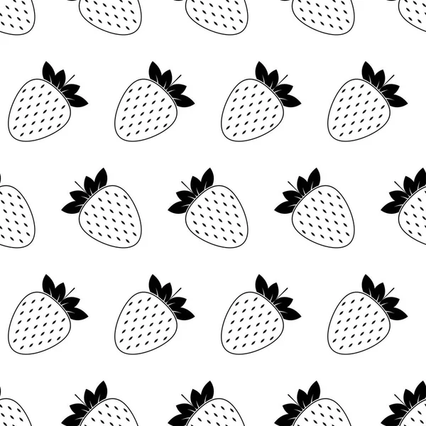 Çilekli ve pürüzsüz desen. Beyaz arka planda siyah yassı ikon meyvesi. Doğrusal ikon dut seti. Kumaş, ambalaj kağıdı, duvar kağıdı, ambalaj için modern tasarım. Vektör illüstrasyonu