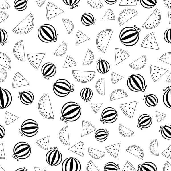 Seamless Pattern Watermelon Black Flat Icon Fruit Slice White Background — стоковый вектор