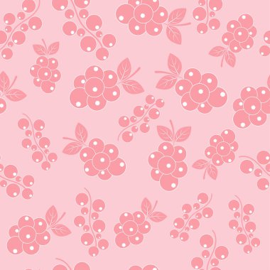 Pastel renkte üzümlü, pürüzsüz bir desen. Pembe fonda pembe frenk üzümü. Yaban mersinli yaz arkaplanı. Yazdırma kağıdı, kumaş, ambalaj için tasarım. Vektör illüstrasyonu