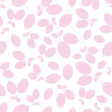 Pastel renkli Bektaşi üzümlü kusursuz desen. Beyaz arka planda pembe bektaşi üzümü rengi. Böğürtlenli yaz. Yazdırma kağıdı, kumaş, ambalaj için tasarım. Vektör illüstrasyonu