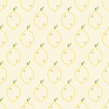 Limonsuz desen. Citrus sanat tarzında bir simge. Meyve ikonu sembolü. Yeşil renkli limon diliminin ana hatları. Kumaş, ambalaj kağıdı, duvar kağıdı, ambalaj için tasarım. Vektör illüstrasyonu