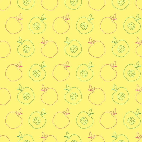Nahtloses Muster Mit Apfel Symbolapfel Linie Kunststil Symbol Für Obst — Stockvektor