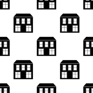 House 'un kusursuz bir düzeni var. Beyaz arka planda siyah ikon evi. Evin düzeni. Düz dizaynlı siluet bina. Web sitesi için tasarım, kumaş, duvar kağıdı, ambalaj kağıdı. Vektör illüstrasyonu