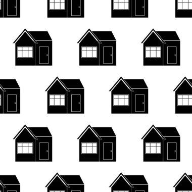 House 'un kusursuz bir düzeni var. Beyaz arka planda siyah ikon evi. Evin düzeni. Düz dizaynlı siluet bina. Web sitesi için tasarım, kumaş, duvar kağıdı, ambalaj kağıdı. Vektör illüstrasyonu