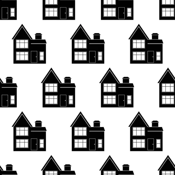 Seamless Pattern House Black Icon House White Background House Pattern — Stock Vector