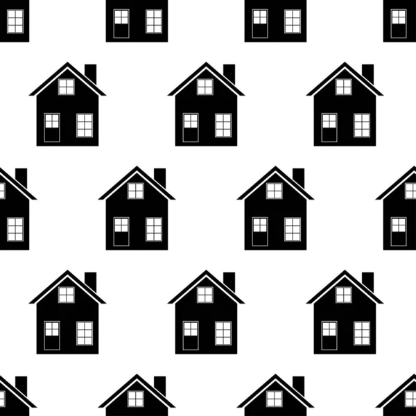 房子是无缝图案的 白色背景的黑色图标屋 房子的模式 平面设计的轮廓建筑 网站设计 面料印刷 包装纸 — 图库矢量图片