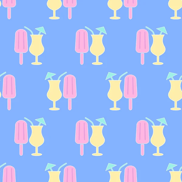 Motif Sans Couture Avec Crème Glacée Cocktails Glace Icône Plate — Image vectorielle