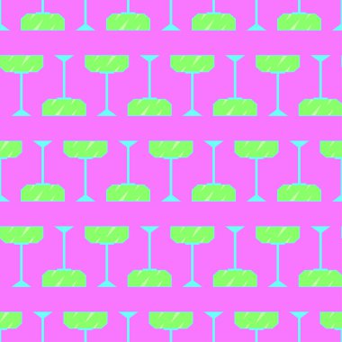 Kokteyl pürüzsüz desen. Pop sanatının renk paletinde alkol ikonları. Kokteyl partisi geçmişi. Kumaş, ambalaj kağıdı, duvar kağıdı, ambalaj için modern tasarım. Vektör illüstrasyonu