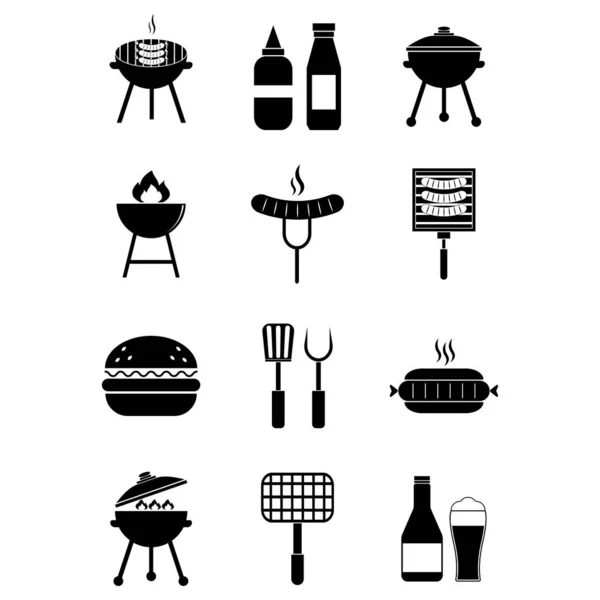 Barbecue Icon Set Icon Grill Hot Dog Sausage Burger Bbq — ストックベクタ