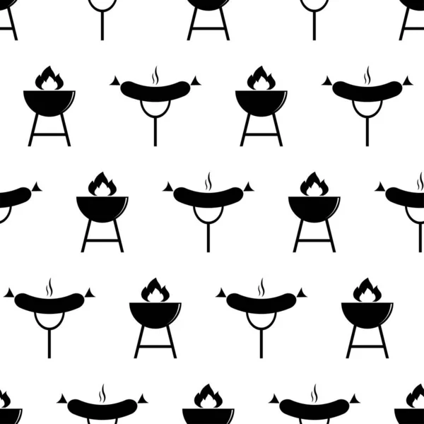 Barbecue Seamless Pattern Fast Food Background Hot Sausage Fork Icon — ストックベクタ