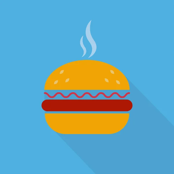Ikona Hamburgera Długim Cieniem Burger Znakiem Zapachowym Izolowane Niebieskim Tle — Wektor stockowy