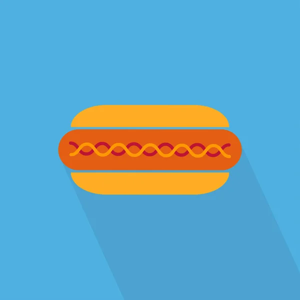 Ikona Hot Dogów Długim Cieniem Hot Dog Ikona Izolowany Niebieskim — Wektor stockowy