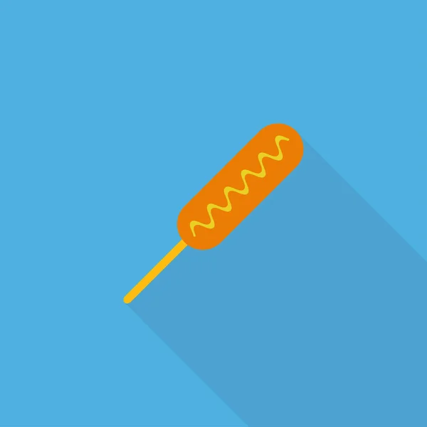 Hot Dog Icon Long Shadow Icon Corn Dog Isolated Blue — 스톡 벡터