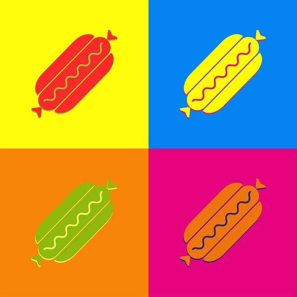 Ikona Hot Doga Kolorze Pop Art Kolekcja Ikona Hot Doga — Wektor stockowy