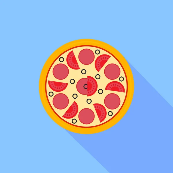 Pizza Icon Long Shadow Colored Pizza Icon Flat Design Street — Archivo Imágenes Vectoriales