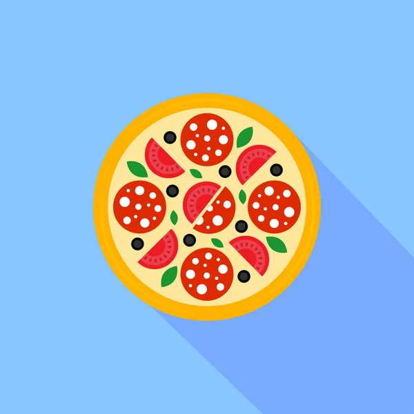 Значок Пиццы Длинной Тенью Цветной Значок Пиццы Плоском Дизайне Икона — стоковый вектор