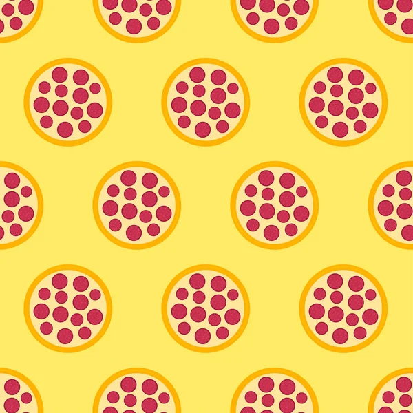 Pizza Seamless Pattern Pepperoni Pizza Icon Yellow Background Fast Food — Stock vektor