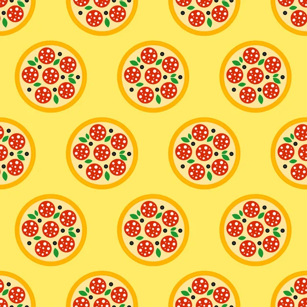 Padrão Sem Emenda Pizza Ícone Pizza Salami Fundo Amarelo Ícone — Vetor de Stock