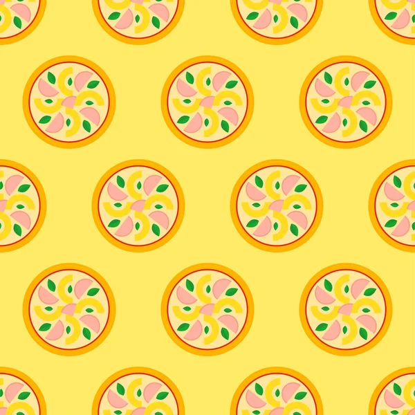 Пицца Бесшовная Модель Значок Пиццы Желтом Фоне Икона Быстрого Питания — стоковый вектор