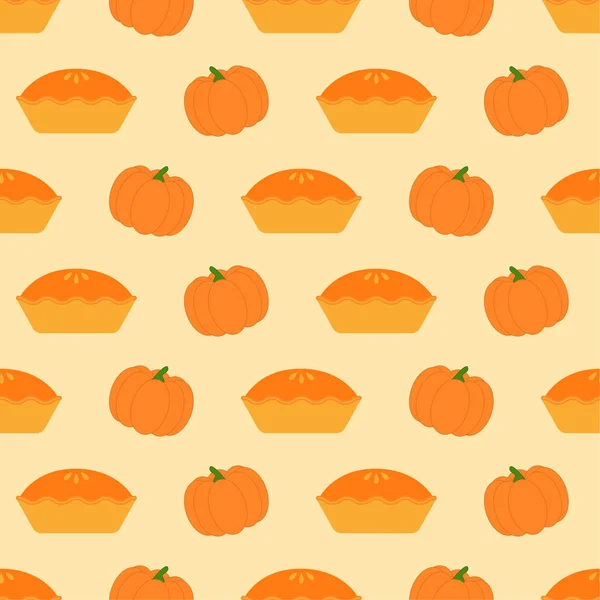 Pie Seamless Pattern Pumpkin Pie Pumpkin Yellow Background Traditional American — Image vectorielle