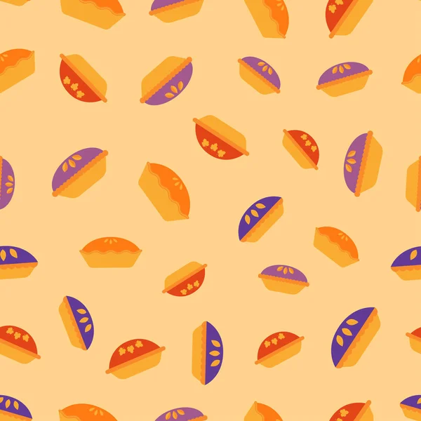Pie Seamless Pattern Pie Different Types Yellow Background Colored Pie —  Vetores de Stock