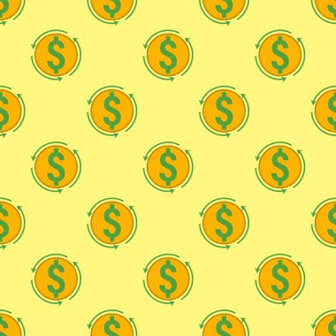 Yatırım fonu kusursuz desen. Yatırım simgesi, tasarruf, gelir, para yönetimi. Uzun vadeli yatırım, emeklilik fonu konsepti. Duvar kağıtları, ambalajlar, ambalaj kağıtları için tasarım. Vektör illüstrasyonu