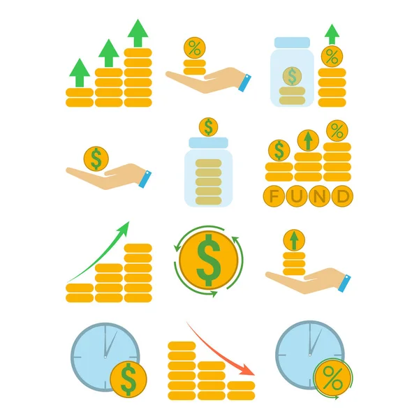 Investment Fund Icon Set Icon Investment Savings Income Money Management — Vettoriale Stock