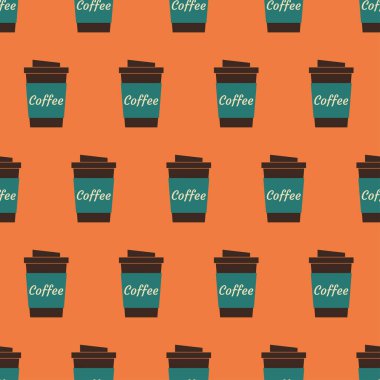 Kahve eski renkte pürüzsüz desenli. Paket ikon kahve. Paket servis içeceği, yiyecek kavramını. Ambalaj kağıdı, ambalaj kağıdı, duvar kağıdı, kumaş üzerine baskı için geçmişe dönük tasarım. Vektör illüstrasyonu