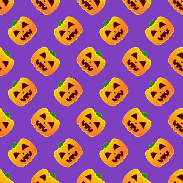 Halloween Pumpkin Seamless Pattern Colorful Halloween Pumpkin Lanterns Purple Background — Stock Vector