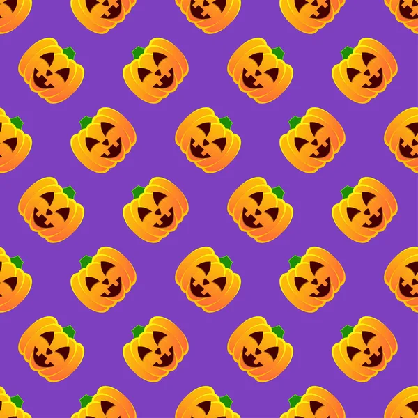 Halloween Pumpkin Seamless Pattern Colorful Halloween Pumpkin Lanterns Purple Background — Stock Vector