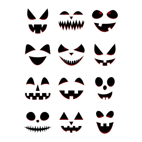 Halloween Pumpkins Faces Set Black Silhouette Pumpkin Face Isolated White — Wektor stockowy