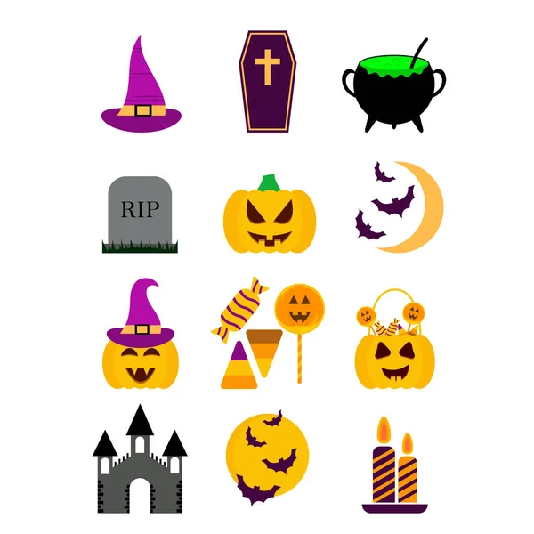 Halloween Icon Set Halloween Elements Isolated White Background Witch Hat — Image vectorielle