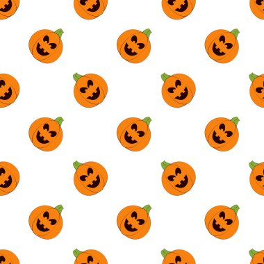 Halloween pumpkins seamless pattern. Halloween pumpkin lanterns on white background. Halloween background. Jack-o'-lantern. Design for print wrapping paper, fabric, wallpaper. Vector illustration
