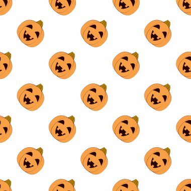 Halloween pumpkins seamless pattern. Halloween pumpkin lanterns on white background. Halloween background. Jack-o'-lantern. Design for print wrapping paper, fabric, wallpaper. Vector illustration