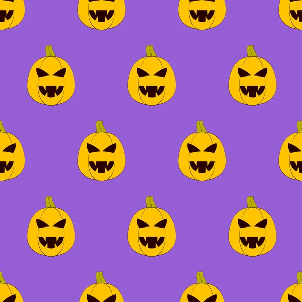 Halloween Pumpkins Seamless Pattern Halloween Pumpkin Lanterns Purple Background Halloween — Stockový vektor