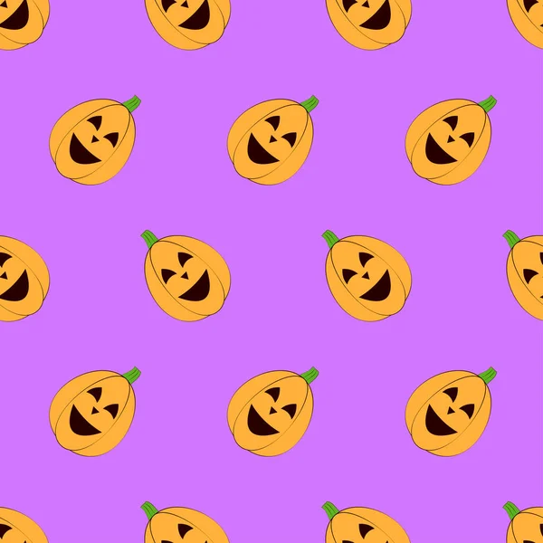 Halloween Pumpkins Seamless Pattern Halloween Pumpkin Lanterns Purple Background Halloween — 图库矢量图片