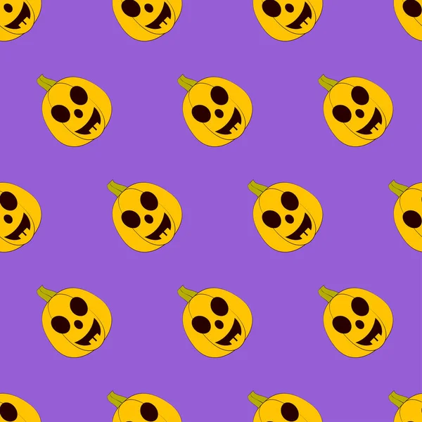 Halloween Pumpkins Seamless Pattern Halloween Pumpkin Lanterns Purple Background Halloween — Stock Vector