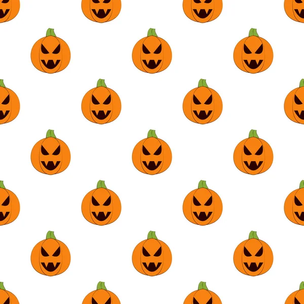 Halloween pumpkins seamless pattern. Halloween pumpkin lanterns on white background. Halloween background. Jack-o'-lantern. Design for print wrapping paper, fabric, wallpaper. Vector illustration