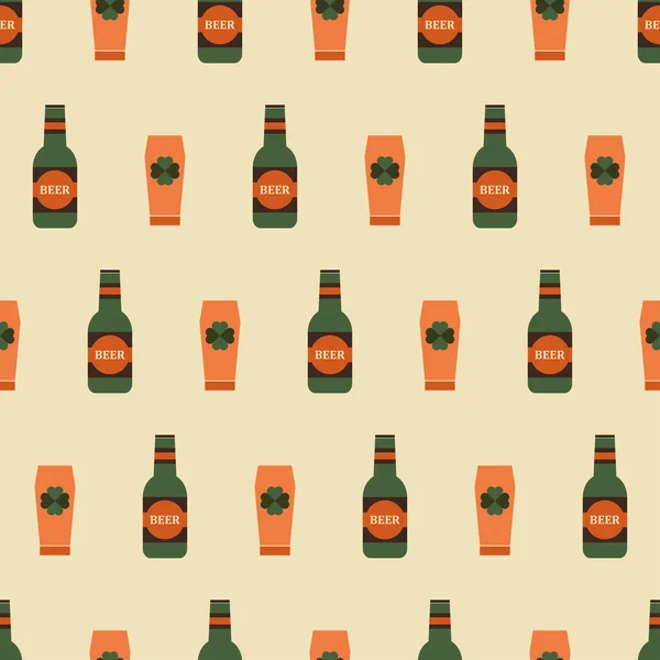 Beer Seamless Pattern Bottle Beer Mug Retro Color Beer Party — Archivo Imágenes Vectoriales
