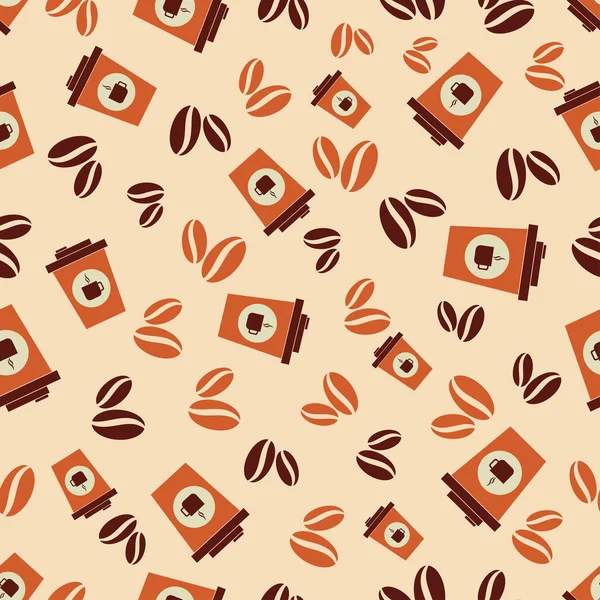 Coffee cup seamless pattern. Coffee background with coffee beans and cup. Concept takeaway drink, food. Design for print on wrapping paper, wallpaper, packaging, menu. Vector illustration