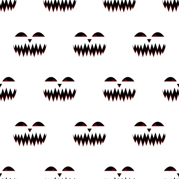 Halloween pumpkins faces seamless pattern. Black silhouette  carved face pumpkin on white background. Halloween party background. Design for wrapping paper, wallpaper, fabric. Vector illustration