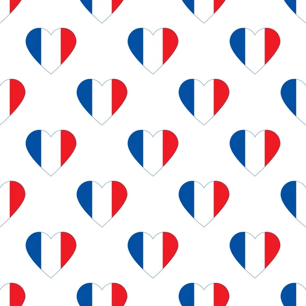 Flag France Seamless Pattern Symbol Heart National Color France France — Vector de stock