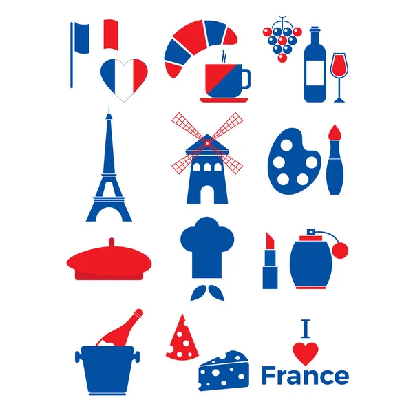 France Icon Set Symbol French Culture Isolated White Background Eiffel ロイヤリティフリーストックベクター