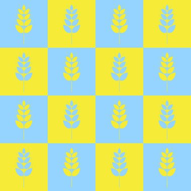 An ear of wheat seamless pattern. Wheat grain in national Ukrainian color. Template organic wheat, bread, natural food. Design for print on fabric, wrapping paper, packaging. Vector illustration