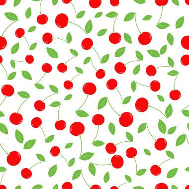 Cherry seamless pattern. Color sign wild berries on white background. Colorful cherries icon. Summer background with berries. Design for print on wrapping paper, packaging, fabric. Vector illustration