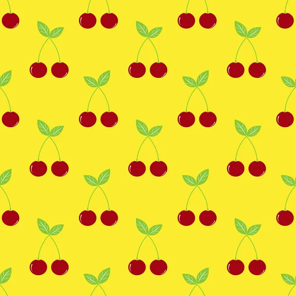 Cherry Seamless Pattern Color Sign Wild Berries Yellow Background Colorful — Stockvektor