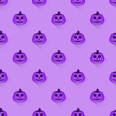 Halloween pumpkins seamless pattern. Halloween pumpkin lanterns with long shadow. Halloween background. Jack-o'-lantern. Design for print wrapping paper, wallpaper, packing. Vector illustration