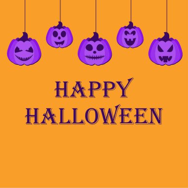 Happy halloween banner. Happy halloween lettering with copy space. Happy Halloween text for greeting card, banner, flayer, invitations, posters. Color icon Jack O'Lantern isolated. Vector illustration