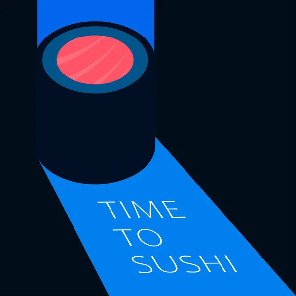 レトロなスタイルの寿司タイムバナー 寿司のテキストへの時間 寿司のロゴをライトで隔離しました 日本の伝統料理 80年代スタイルのフードポスター メニュー寿司バーのレトロなテンプレート ウェブサイト ベクターイラスト — ストックベクタ