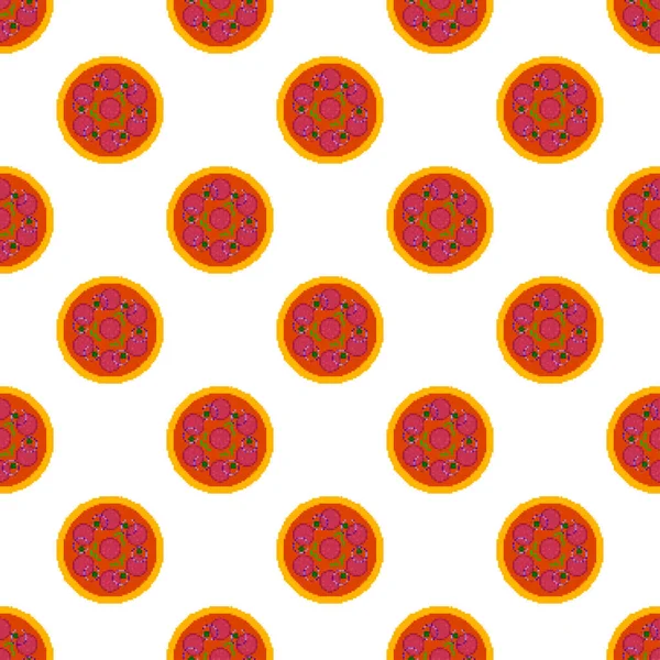Pixel Pizza Patrón Sin Costuras Pizza Bits Color Pixel Art — Archivo Imágenes Vectoriales